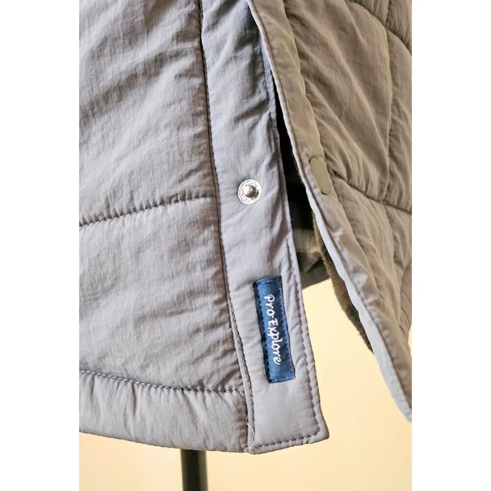Magellan Outdoors Pro Quilted Shirt Jacket Gray Flannel Lined Campfire, Size Sm